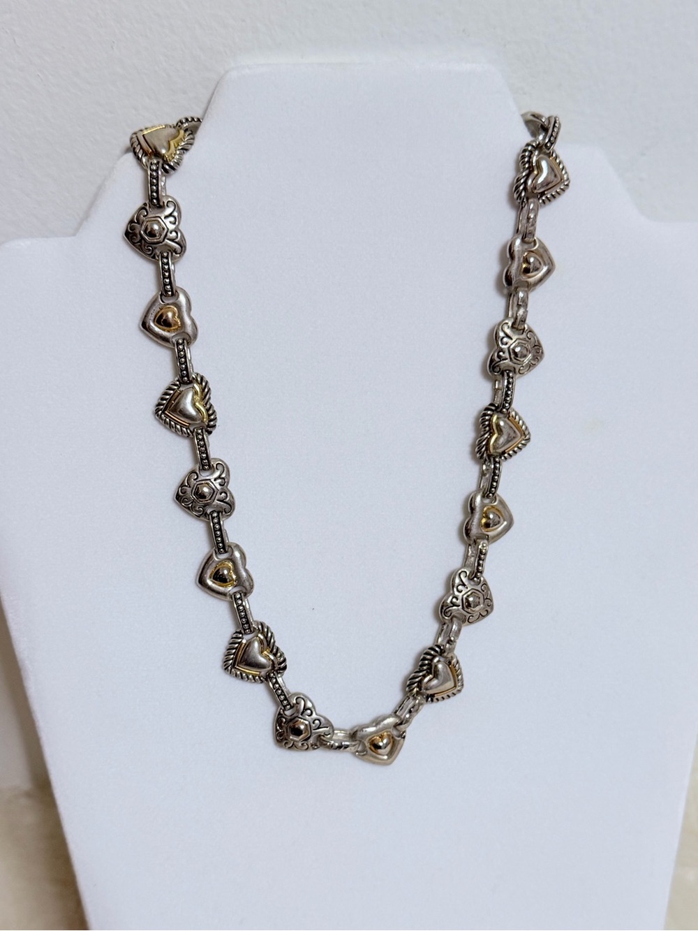 Two-Tone Heart Link Necklace — Silver with Gold Accents